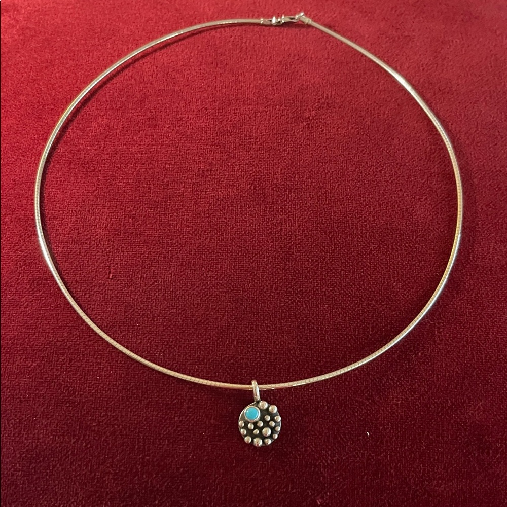 Sterling Silver Necklace with Sterling Silver and Turquoise Pendant